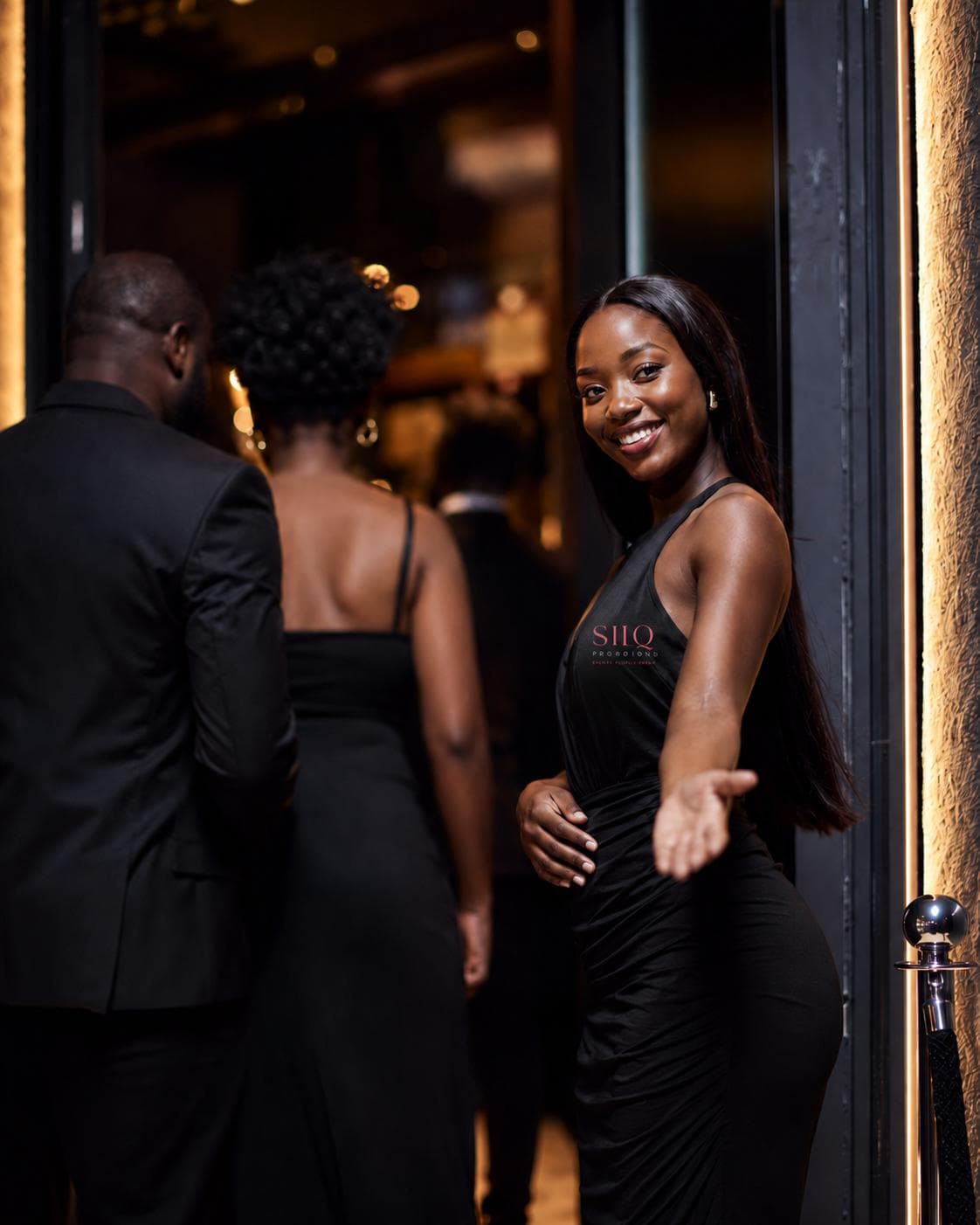 Silq Promotions brand ambassador welcoming guests at a venue entrance